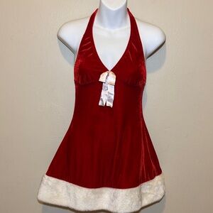 Elegant Moments Red Velvet Chemise with White Fur Trim